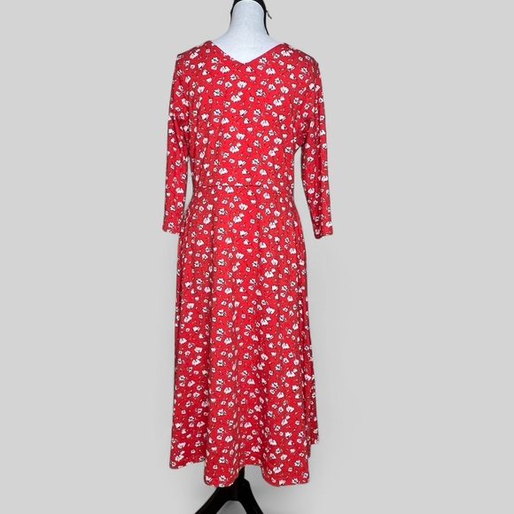 PACT Dakota red floral fit and flare dress pockets - Picture 3 of 8